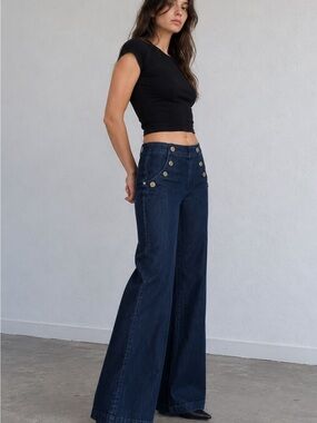 Fortune Denim Vintage Y2K Low Rise Sailor Wide Leg Jeans Made in USA Size 28